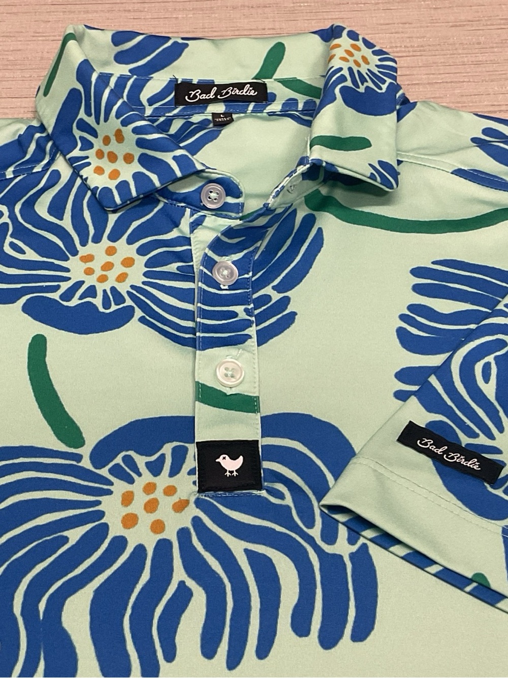 Bad Birdie Men’s Size Large Golf Polo Shirt Green/Blue “Get In My Jelly”